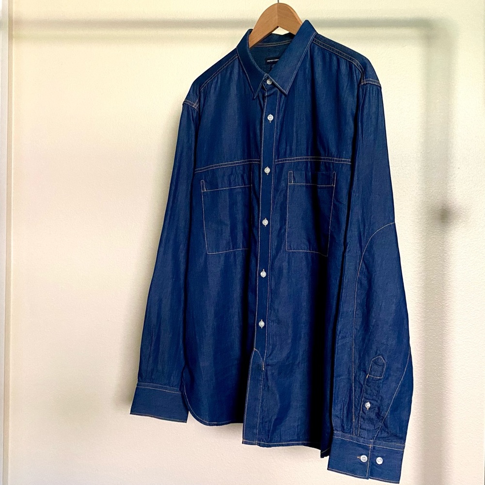 French Connection cotton denim mens shirt, size XL